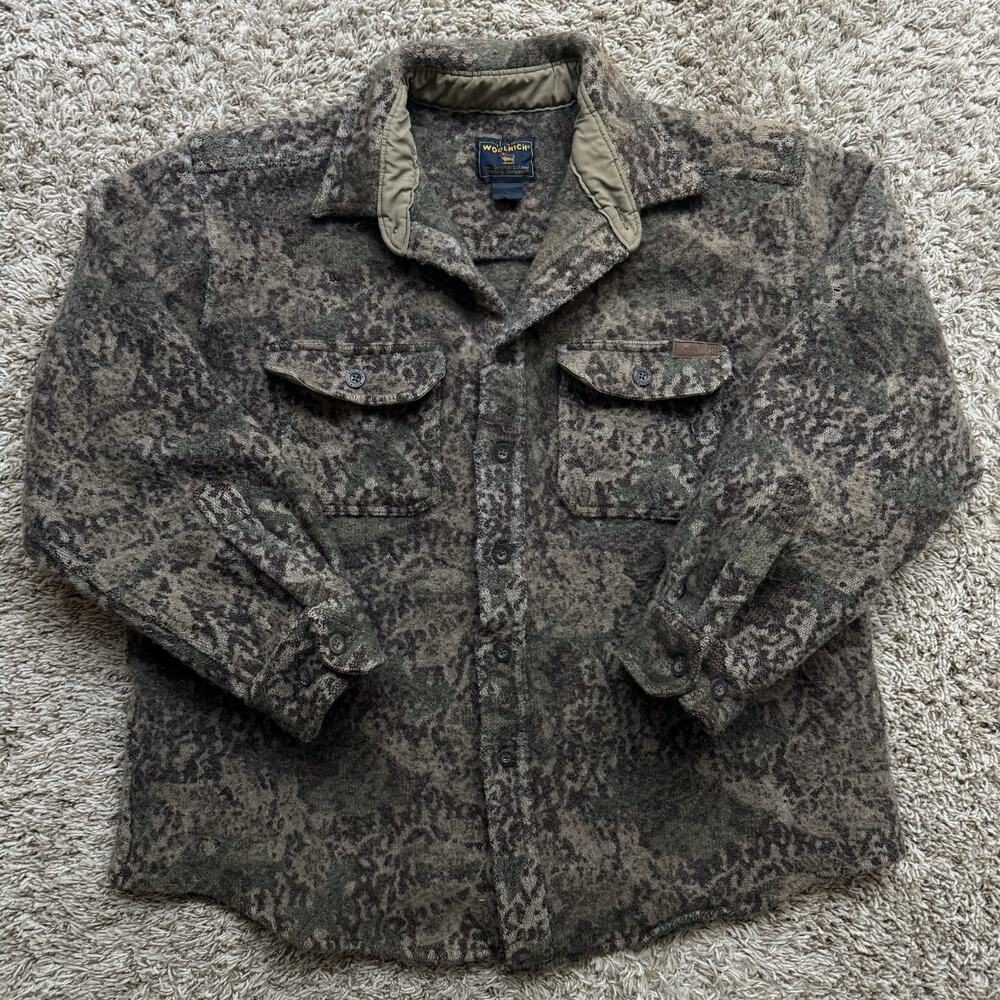 RARE Vintage Woolrich Thick Wool Camo Print 5671 Shirt Jacket Men’s Size Large